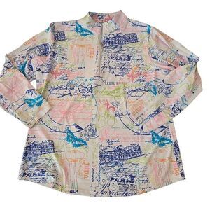 Anthony's Resort Wear Womens Long Sleeve Multicolor Zip Pullover Top Medium